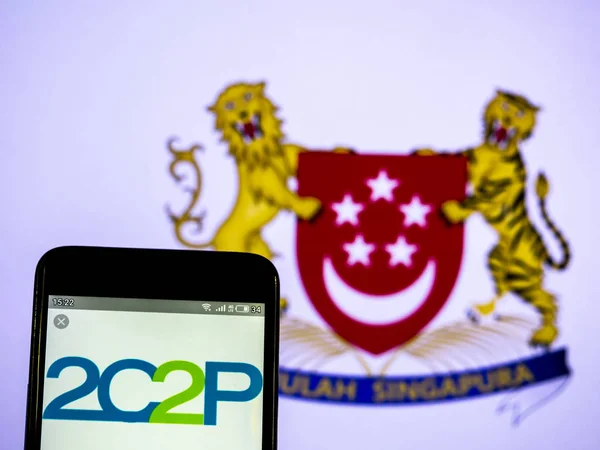 In this photo illustration a 2C2P logo seen displayed on a smart — Stock Photo, Image