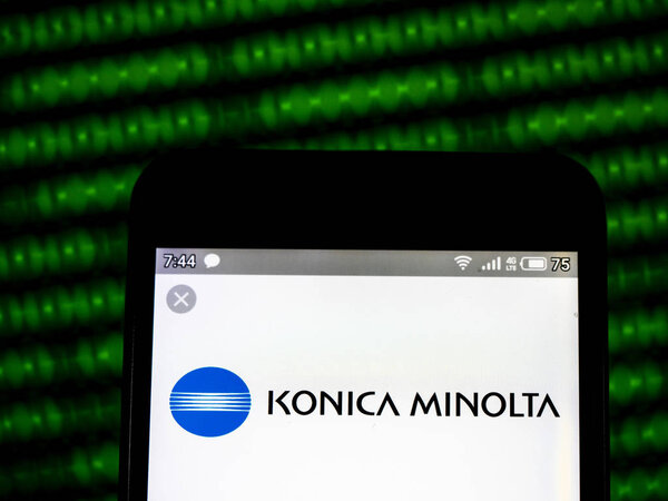 In this photo illustration a Konica Minolta, Inc. logo seen disp