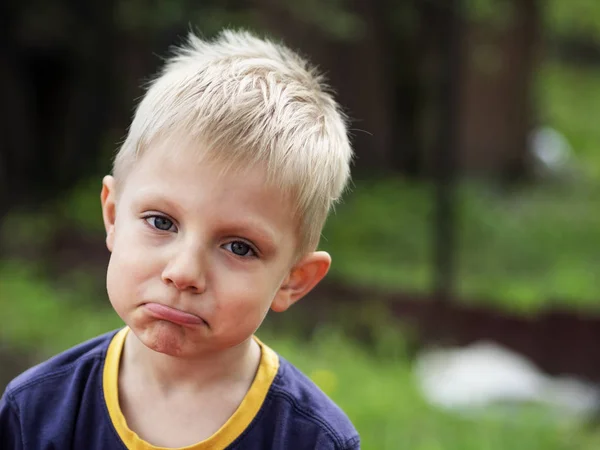 Uttrycksfulla lilla kaukasiska blonda pojke — Stockfoto