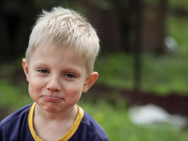 Uttrycksfulla lilla kaukasiska blonda pojke — Stockfoto