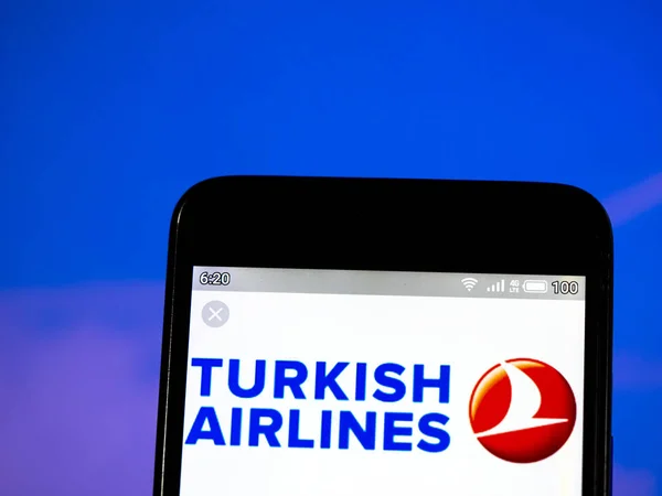 In questa foto figura il logo Turkish Airlines è visto dis — Foto Stock