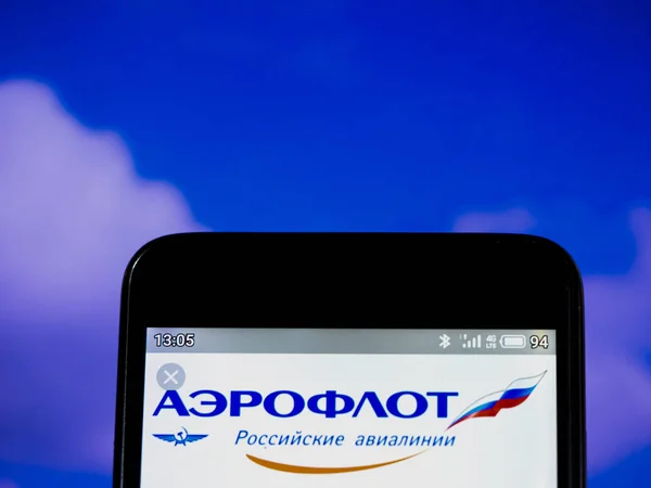 Nesta foto ilustração o logotipo da Aeroflot chalupa Russian Airlines — Fotografia de Stock