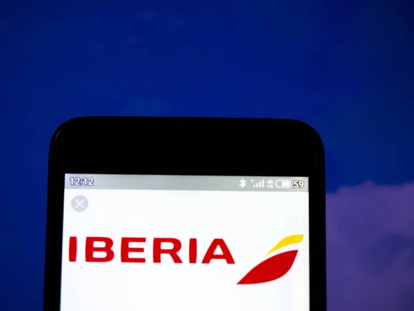 Auf dieser Foto-Illustration ist das Logo der iberia Airlines zu sehen — Stockfoto