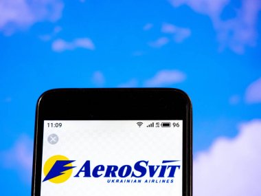 Bu fotoğraf illüstrasyonda Aerosvit Airlines logosu di görülür