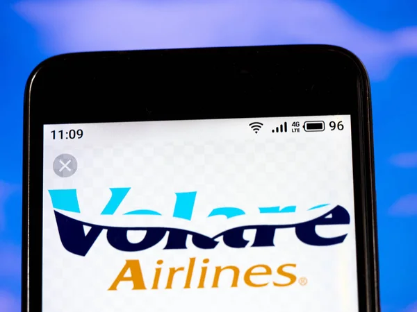 在这张照片插图中，Volare 航空公司徽标被看到 — 图库照片