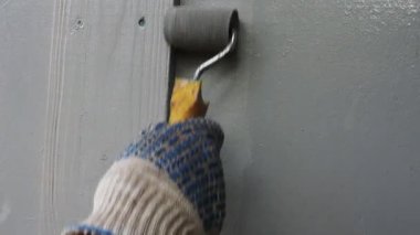 Eldiven kadın el gri rulo kapı boya