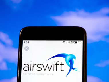 Bu fotoğraf illüstrasyonda Airswift logosu o görüntülenen görülmektedir