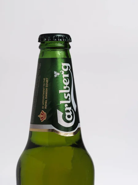 Carlsberg Beer Bottle Isolated White Background — Stock Photo, Image