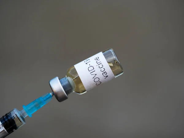 Deze Foto Illustratie Flacon Met Het Label Coronavirus Vaccin Een — Stockfoto