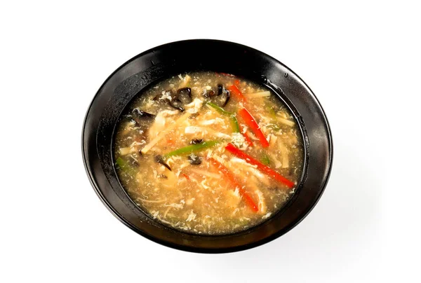 Sour-hot soup (black mushrooms, bell peppers, spices, chicken egg, chicken fillet, bamboo)