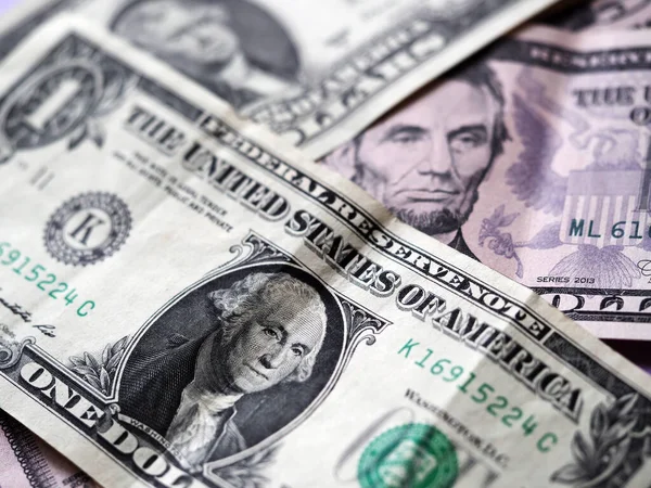 Eine Foto Illustration Verschiedener Dollarscheine Hintergrund Selektiver Fokus Dollar Schein — Stockfoto