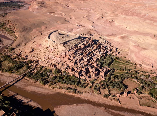 Vista Aérea Ciudad Vieja Kasbah Ait Ben Haddou Las Montañas — Foto de Stock