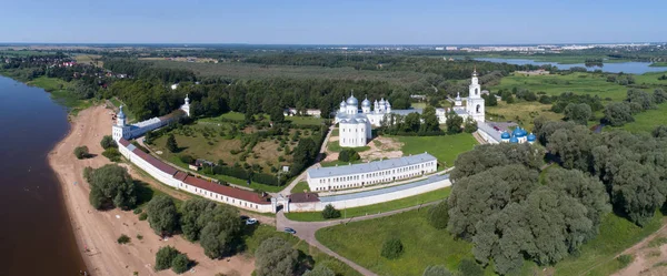 Luchtfoto Panorama Uitzicht George Joerjev Orthodoxe Mannelijke Klooster Veliky Novgorod — Stockfoto