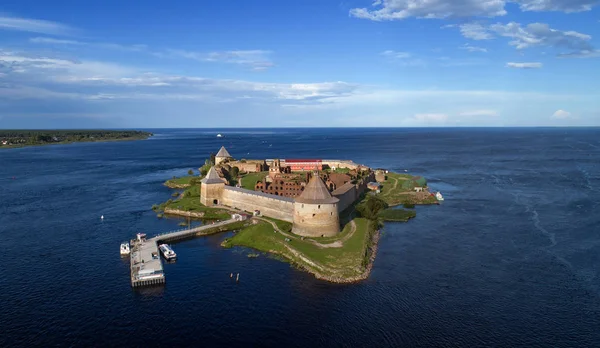 Letecký Pohled Pevnost Oreshek Ostrově Řece Něvě Shlisselburg Town Leningrad — Stock fotografie