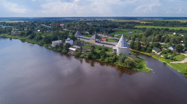 Εναέρια Άποψη Του Φρουρίου Στάραγια Λάντογκα Και Ποταμός Βόλκχοβ Ρωσία — Φωτογραφία Αρχείου