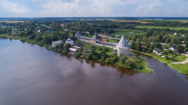 Vista Aérea Sobre Fortaleza Staraya Ladoga Rio Volkhov Rússia — Fotografia de Stock