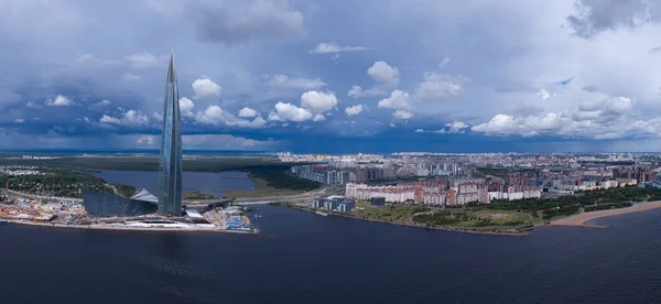 Petersburg Gökdelen Lakhta Merkezi Yeni Stadı Rusya Federasyonu Hava Panoraması — Stok fotoğraf