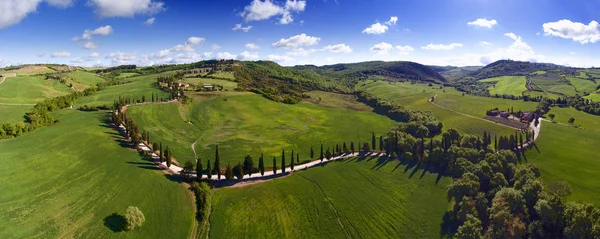 Toskánsko Letecké Panorama Krajiny Silnic Vysočiny Zemědělské Půdy Itálie Evropa — Stock fotografie