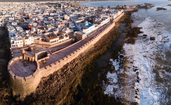Panorama Aéreo Antigua Ciudad Medieval Essaouira Costa Atlántica Atardecer Marroquí —  Fotos de Stock