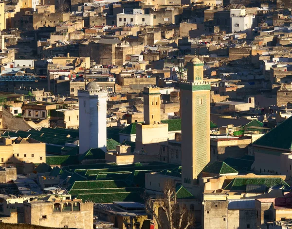 Vista Aérea Sobre Medersa Antiga Medina Fes Marrocos Pôr Sol — Fotografia de Stock