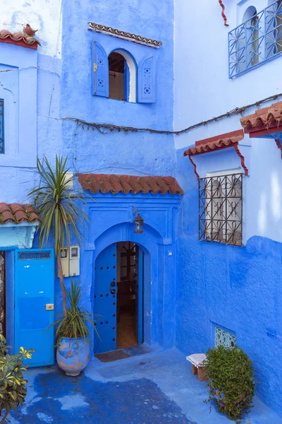 Традиционный Дом Старой Голубой Улице Внутри Медины Фашауэн Морено — стоковое фото