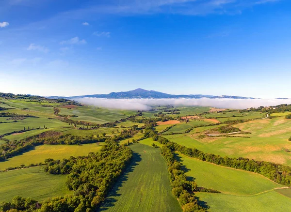 Toskánsko Letecké Krajina Vysočiny Zemědělské Půdy Ráno Itálie Evropa — Stock fotografie