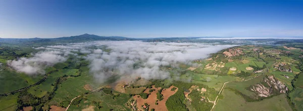 Paisagem Panorâmica Aérea Toscana Campo Montanha Terras Agrícolas Pela Manhã — Fotografia de Stock