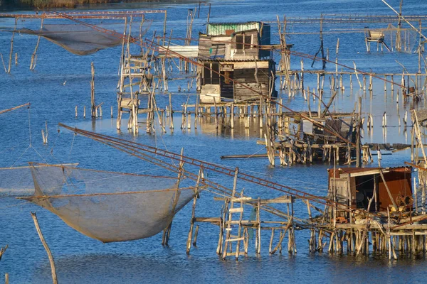 Hagyományos Halászati Hálók Régi Hal Csapda Laguna Ulcinj Montenegro — Stock Fotó