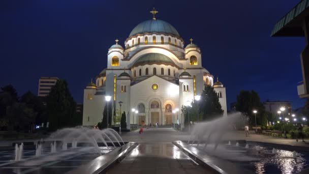 Catedral de Saint Sava à noite, Belgrado, Sérvia — Vídeo de Stock