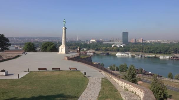Kalemegdan kalesi ve Victor anıtı, Belgrad — Stok video