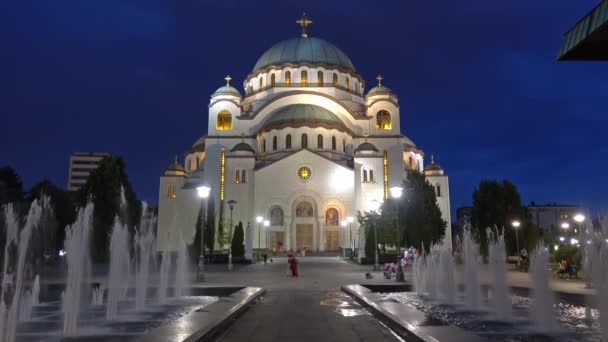 Katedrála svatého Sávy v noci, Bělehrad, Srbsko — Stock video
