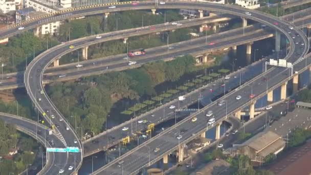 Aerial view traffic junction cross road in Bangkok — Stock Video