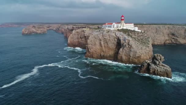 Aerial view of Lighthouse of Cabo Sao Vicente — Stock Video