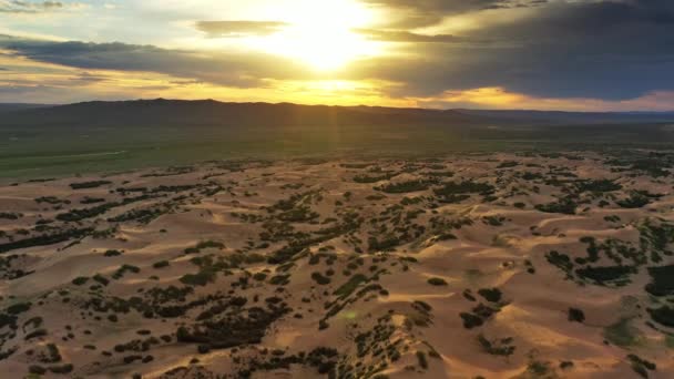 Vista aérea de dunas de areia Bayan Gobi na Mongólia — Vídeo de Stock