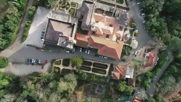 Vista aérea superior do parque e palácio de Bussaco — Vídeo de Stock