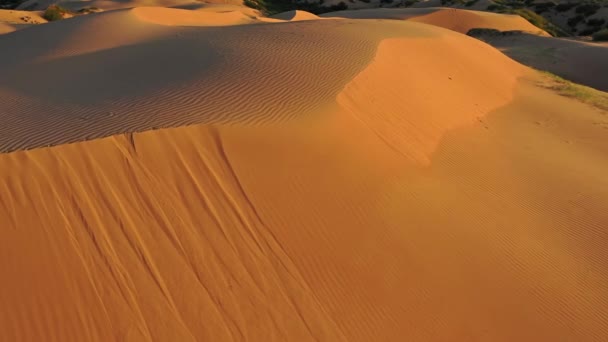 Luftaufnahme auf Sanddünen in der Wüste bei Sonnenaufgang — Stockvideo