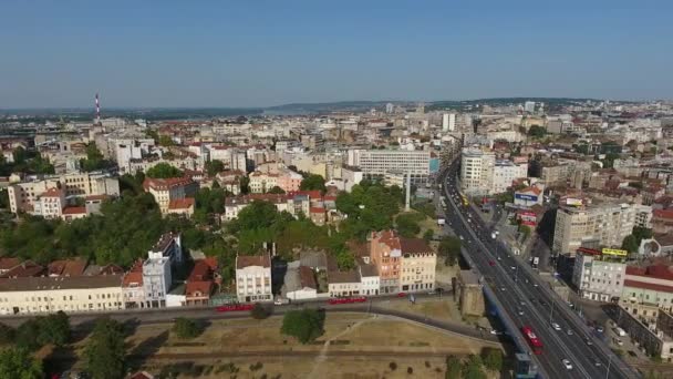 Panorama Aereo Belgrado Paesaggio Urbano Dal Fiume Sava Serbia Sera — Video Stock