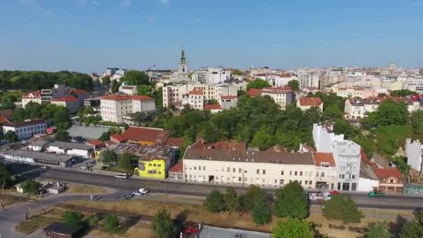 Luftaufnahme Der Belgrader Stadtlandschaft Vom Fluss Sava Serbien Sommerabend — Stockvideo