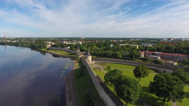 Aerial View Walls Pskov Kremlin Russia — Stock Video