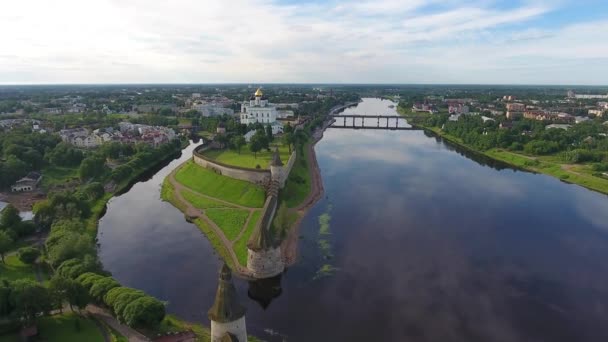 Widok Lotu Pskowskiego Kremla Kościoła Katedralnego Trójcy Rosja — Wideo stockowe