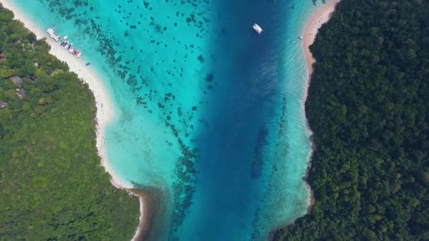 Вид Згори Пейзаж Краси Пляжем Коралами Морем Тропічному Острові Кох — стокове відео