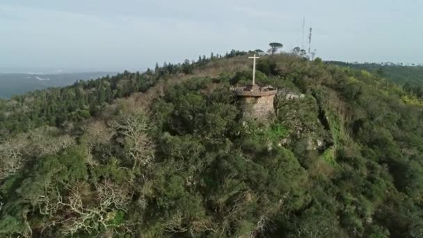 ブサコ コインブラ ポルトガル 4Kのクロスと森の空中ビュー — ストック動画