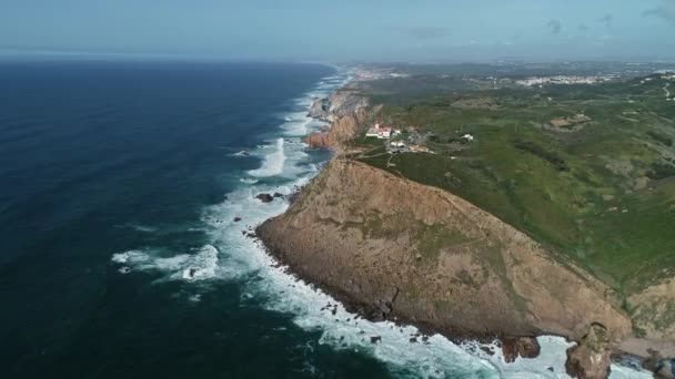 Cape Roca Daki Deniz Fenerinin Cabo Roca Havadan Görünüşü Avrupa — Stok video