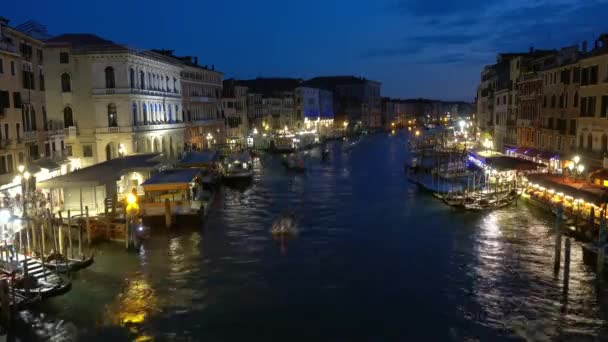 Venedik Teki Rialto Köprüsü Nden Büyük Kanal Gece Görüntüsü Zaman — Stok video