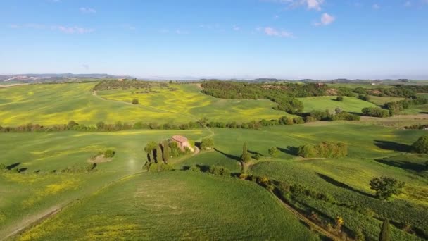 Toscane Luchtlandschap Van Landbouwgrond Heuvelland Avonds Italië Europa — Stockvideo