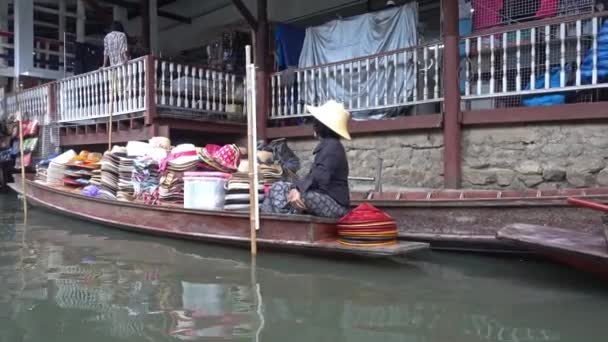 Bangkok Thailandia Circa Gennaio 2017 Mercato Galleggiante Damnoen Saduak Locali — Video Stock