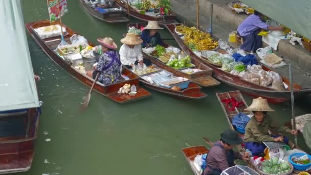 Bangkok Thailand Circa Jan 2017 Damnoen Saduak Drijvende Markt Lokalen — Stockvideo