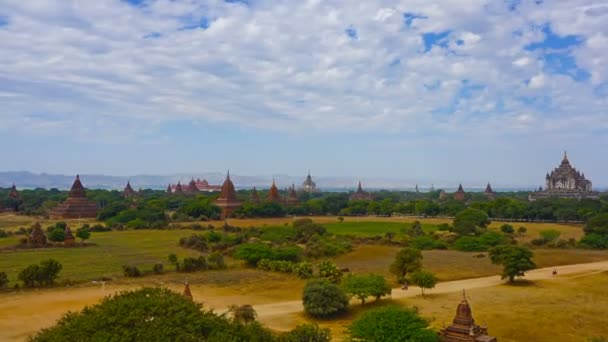 Bagan Myanmar Burma Tapınaklarıyla Manzara Yakınlaştırma Zamanı — Stok video