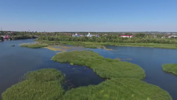 Letecký Pohled Kostel Syzran City Umístěn Řece Volze Rusko — Stock video