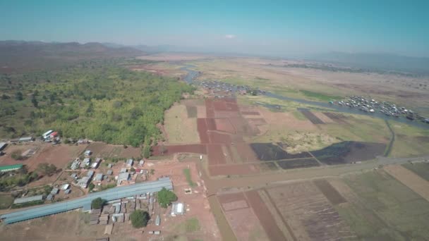 Luftaufnahme Von Dörfern Der Nähe Des Inle Sees Myanmar Burma — Stockvideo